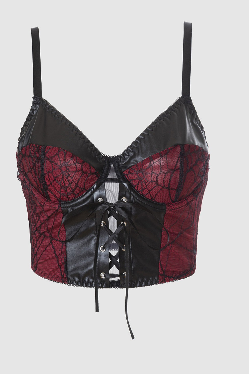 Web Pattern Lace Up Bustier Tank Top
