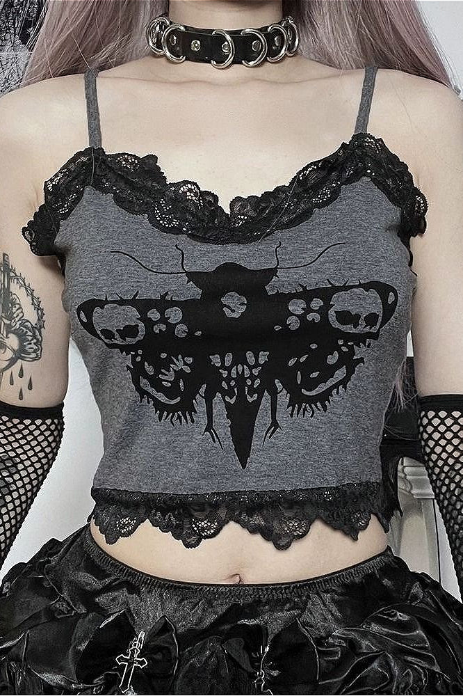 Dark Moth Print Lace Splice Cami Main image
