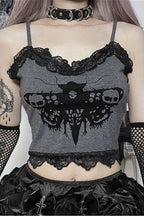 Dark Moth Print Lace Splice Cami