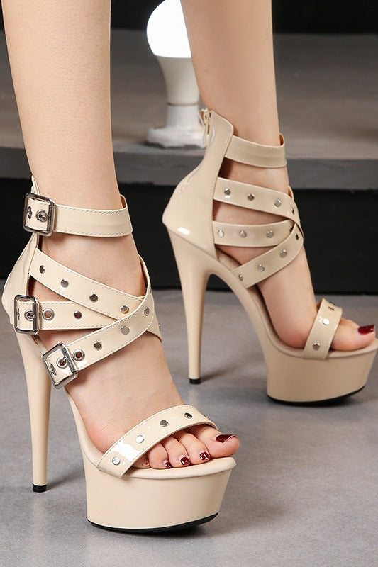 Studded Strappy Platform Stiletto Sandals