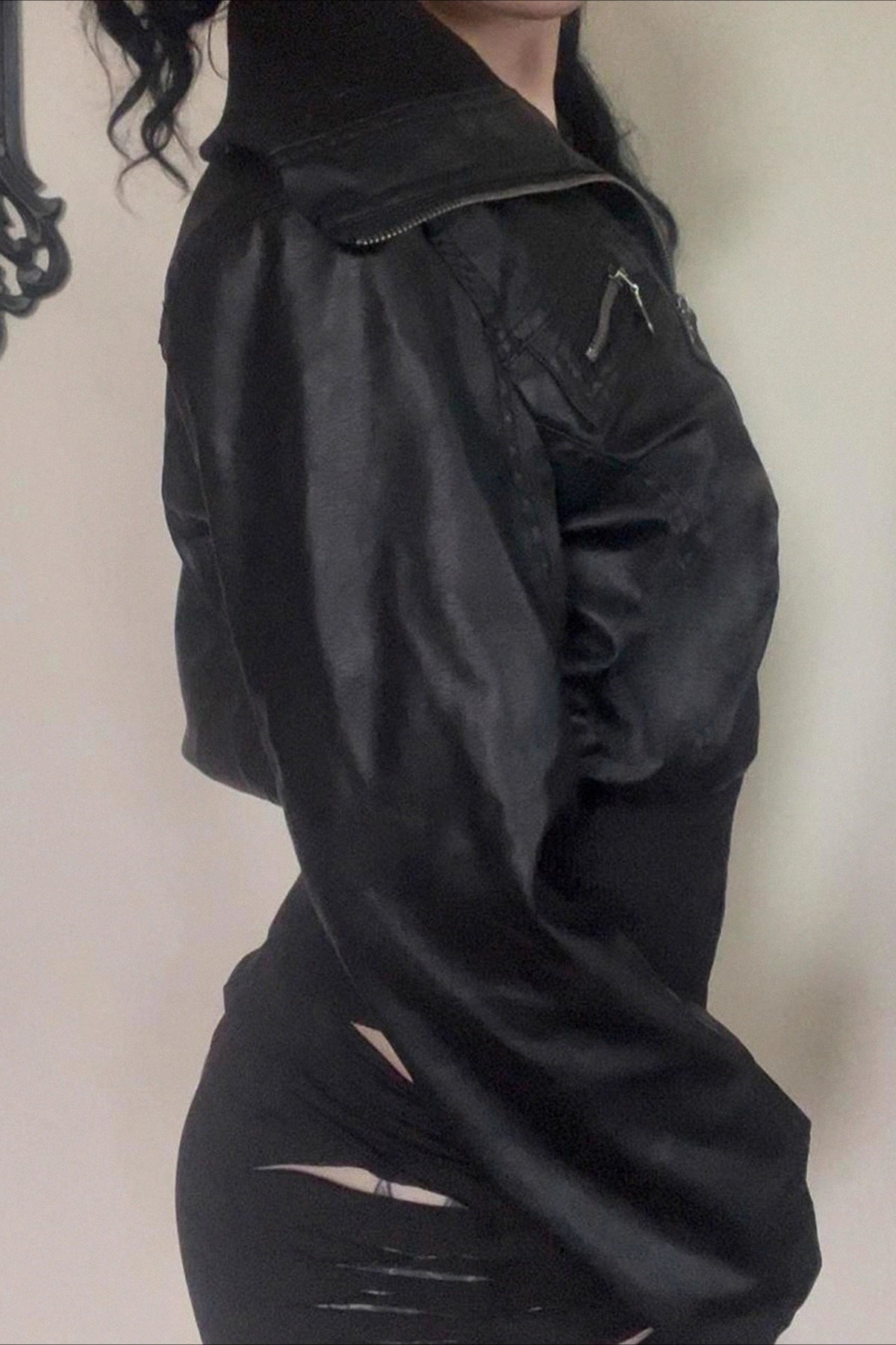 Multi Zip Cropped Faux Leather Jacket