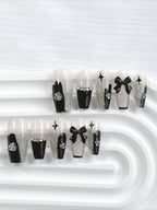 Dark Rhinestone Bow Press On Nails