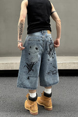 Insect Print Street Denim Shorts