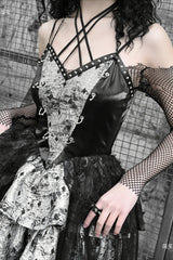 Punk PU Fishnet Mesh Halter Slip Mini Dress