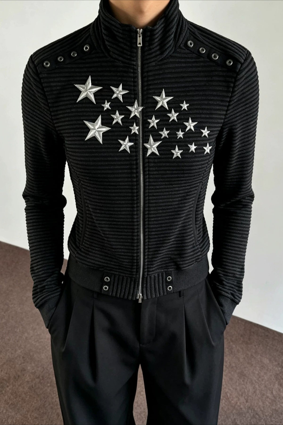 Star Studded Stand Collar Jackets