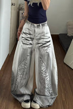 Distressed Effect Wide Leg Pants
