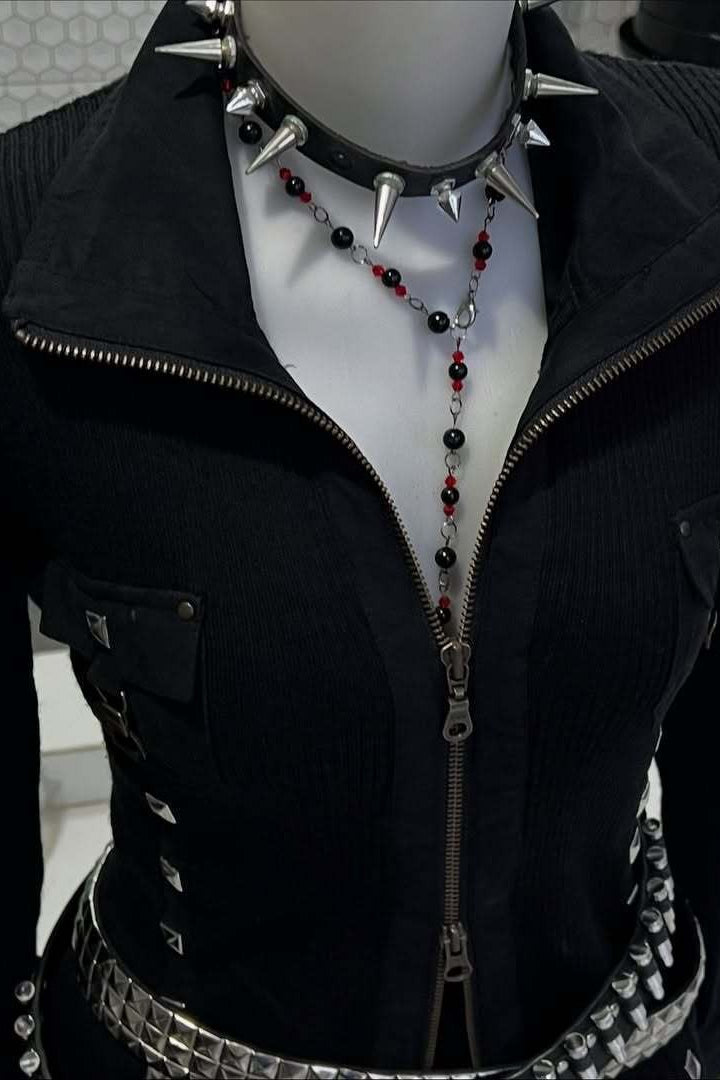 Rhinestone Cross Ribbed Zip Hoodie