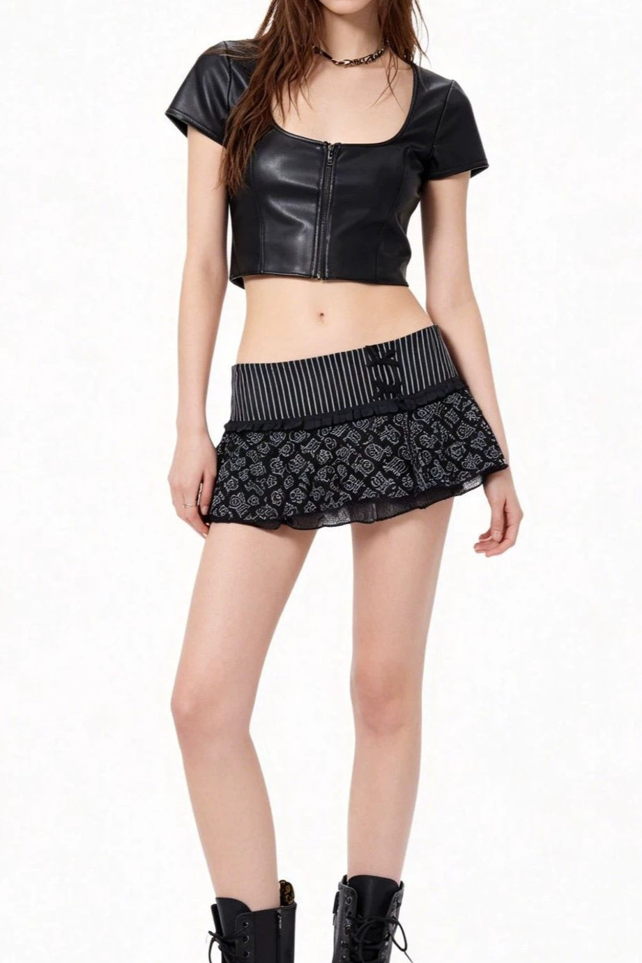 Asymmetrical Ruffle Print Mini Skirt