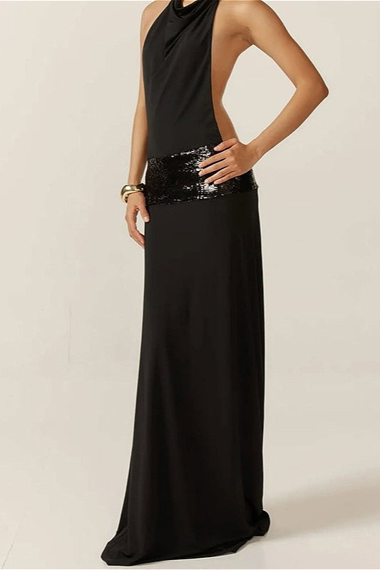 High Waist Dark Halter Backless Maxi Dress Secondary image