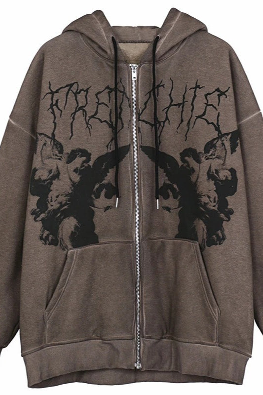 Angel Graphic Washed Oversized Zip Hoodie Main image