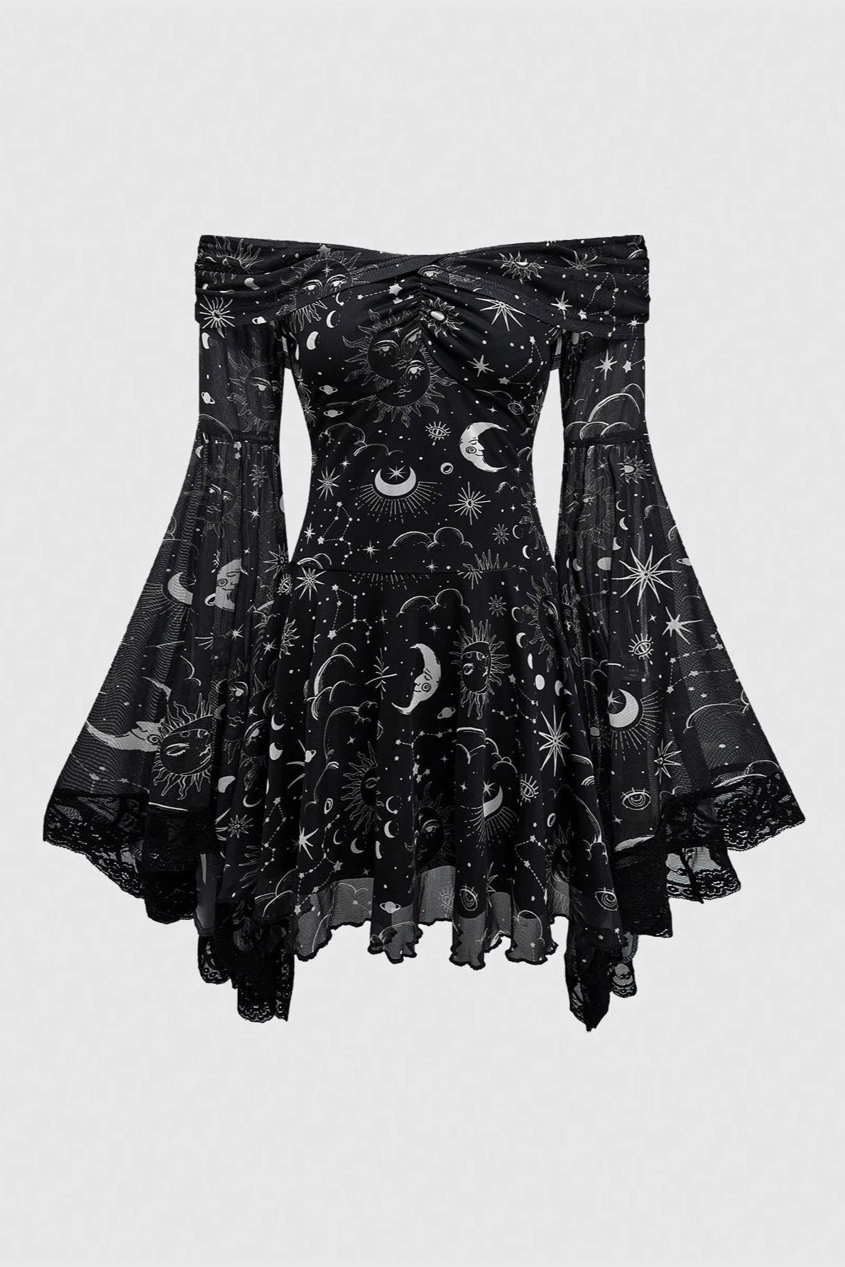 Gothic Star Moon Mesh Flare Sleeve Mini Dress Secondary image