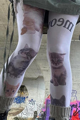 Cute Kitten Graphic Y2K Sheer Tights