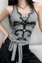 Y2K Punk Skull Rhinestone Halter Top