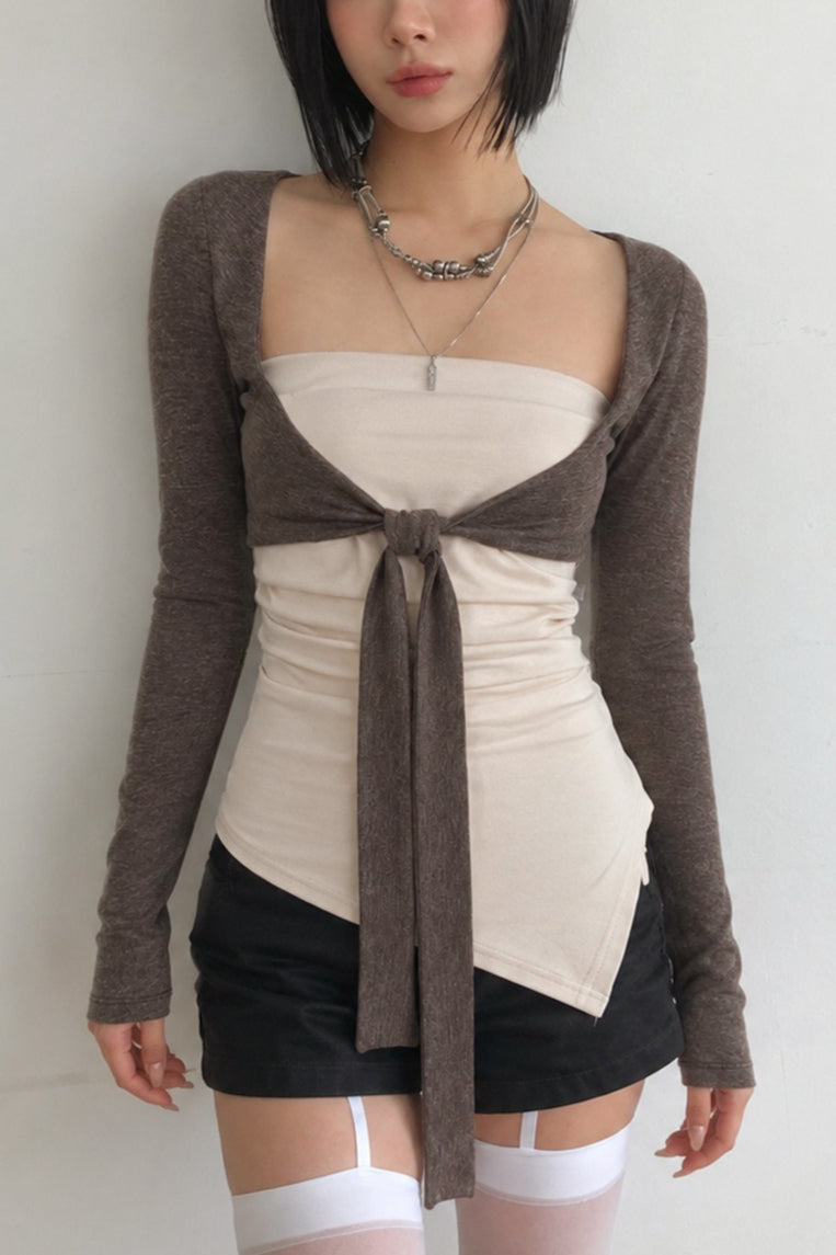 Asymmetric Tube Top Layered Cardigans
