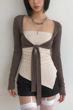 Asymmetric Tube Top Layered Cardigans