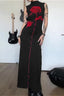 Halloween Gothic Rose Print Backless Long Dress