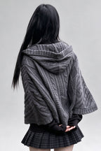 Cable Knit Hooded Cape Sweaters