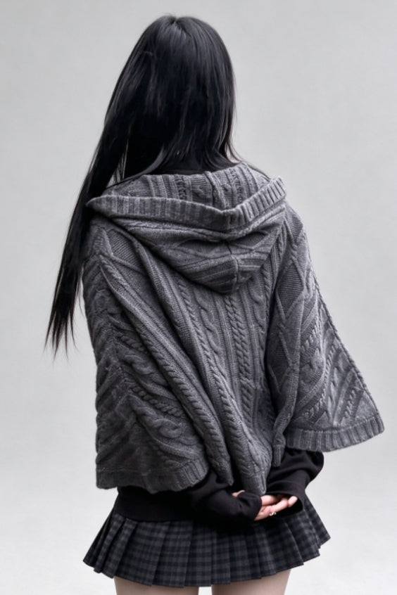 Cable Knit Hooded Cape Sweaters