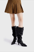 Pointed Buckle Slouch Knee-High Boots