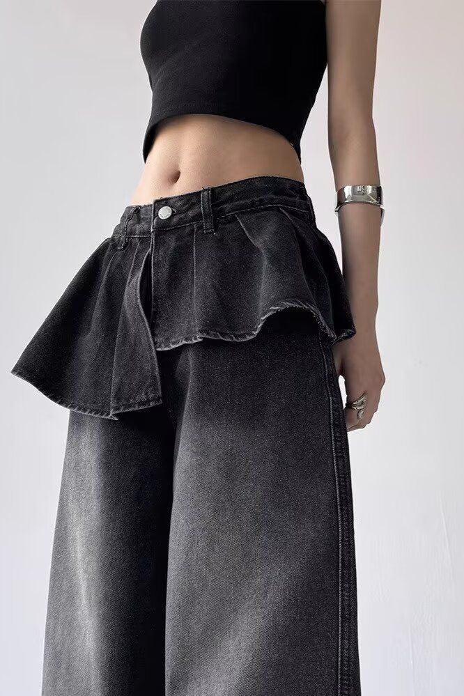 Peplum Overlay Wide Leg Pants
