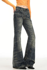 Hand Embroidered Ruch Flare Denim Pants