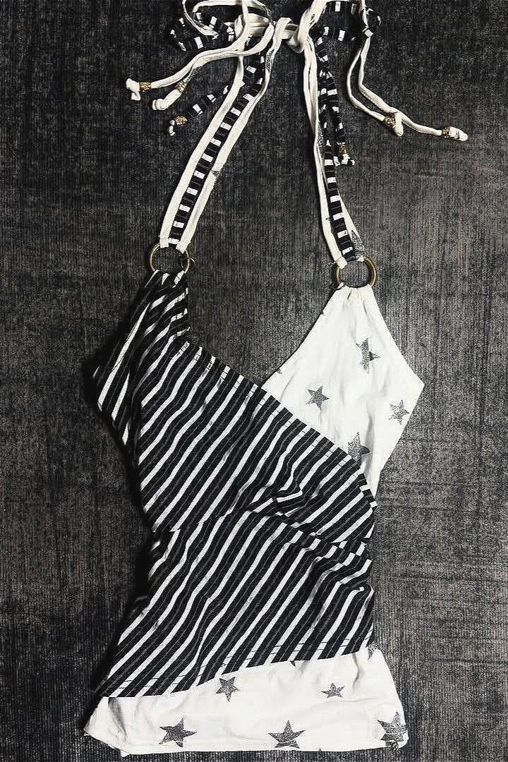 Retro Black White Stripe Star Halter Top Main image