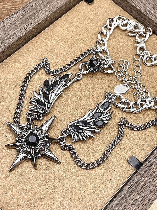 Punk Black Wing Starburst Necklace