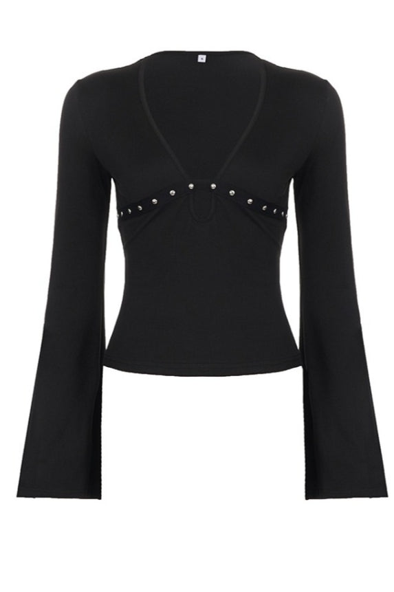 Studded Deep V Neck Crop Tops
