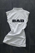 White Punk Studded Mock Neck Mini Dress