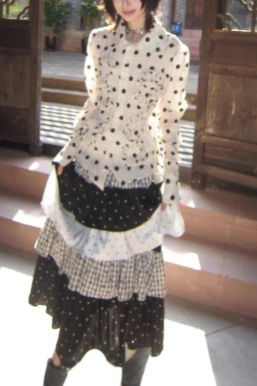 Niche Alt Y2K Plaid Patchwork Maxi Skirt