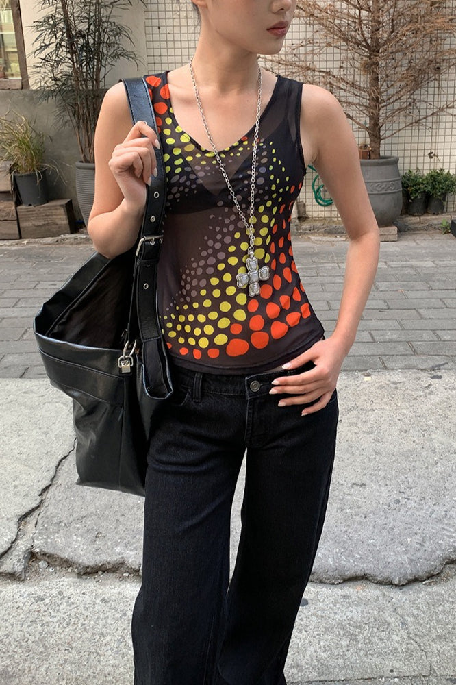 Y2K Sheer Polka Dot Mesh Top