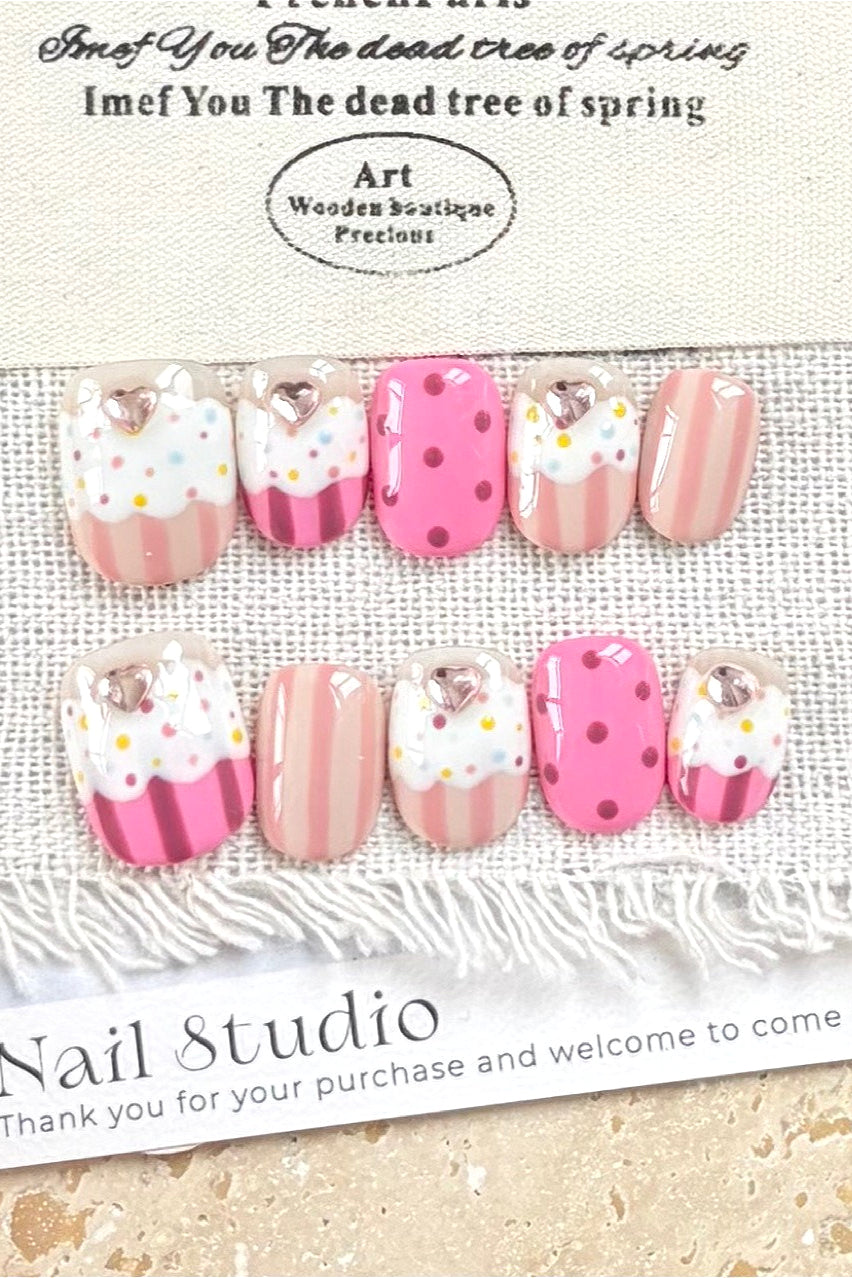 Y2K Dessert Polka Dot Line Press On Nails