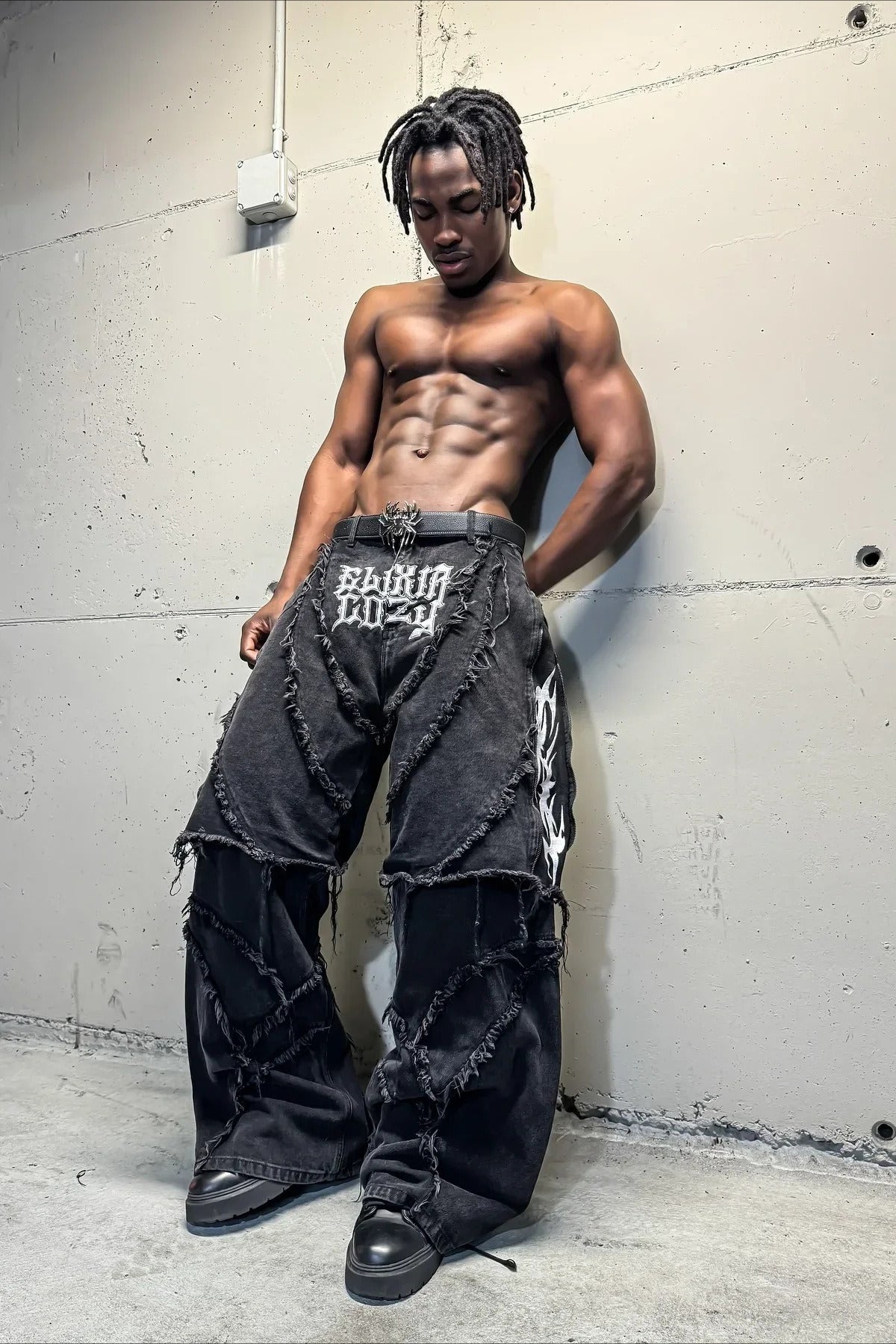 Zip Off Patchwork Wide Leg Cargo Jeans