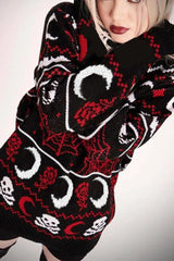 Gothic Moon Skull Pattern Loose Long Sleeve Knit Sweater