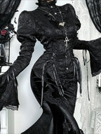 Gothic Bell Sleeve Fitted Blouse