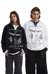 Vintage Punk Pearl-button Layered Long Sleeve Knit Top