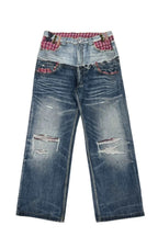 Plaid Double Waist Denim Pants