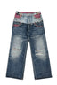 Plaid Double Waist Denim Pants