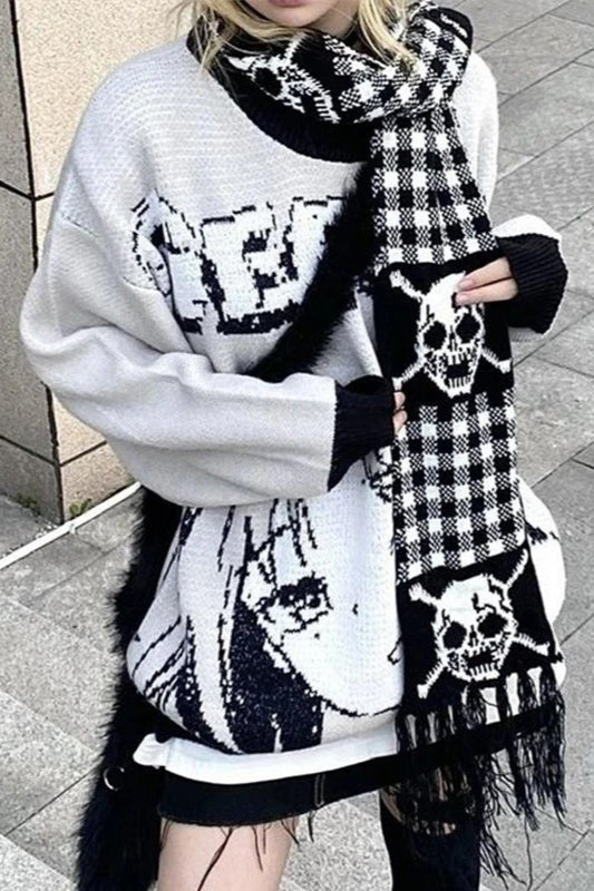 Punk Y2K Skull Thick Knit Scarf Main image