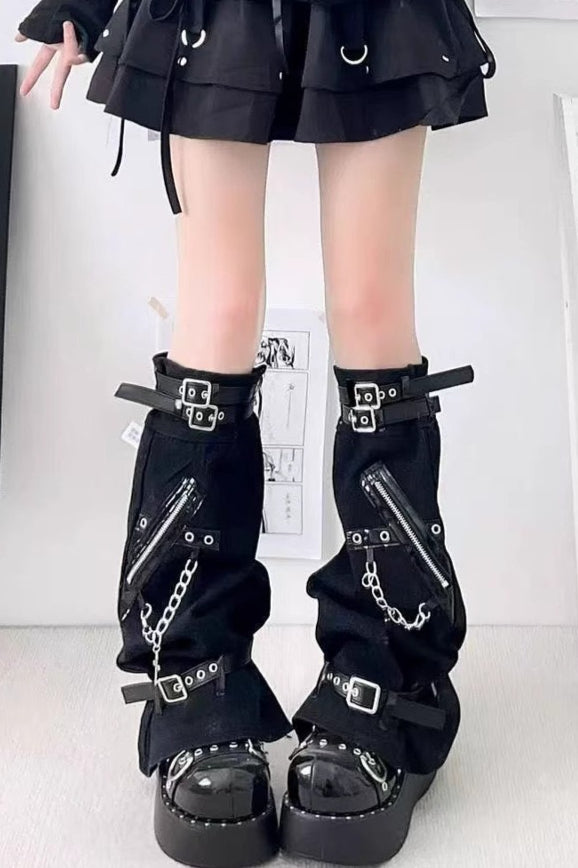 Buckle Chain Denim Leg Warmer Socks