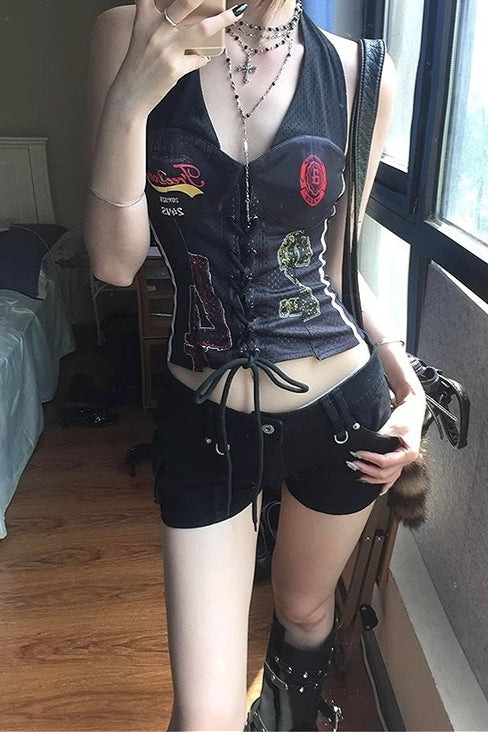 Y2K Vintage Halter Neck Crop Top