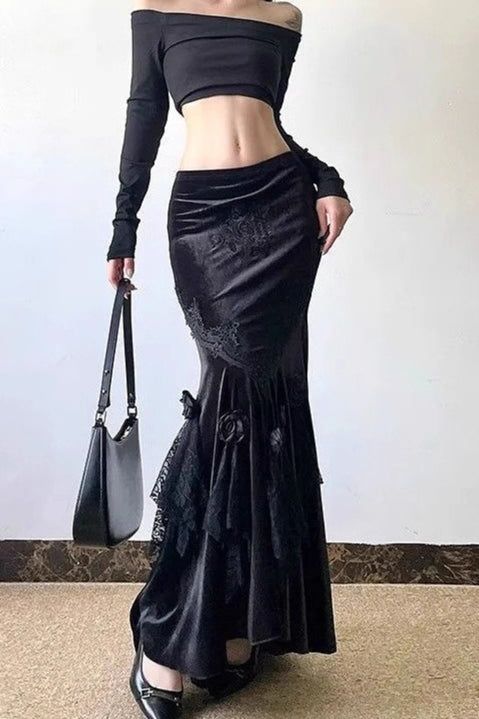 Gothic Embroidered Black Velvet Mermaid Skirt Main image