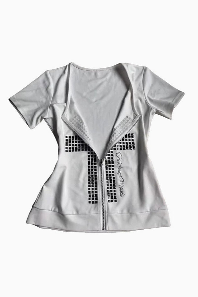 Y2K Rhinestone Rivet Metal Decor Fitted T-shirt