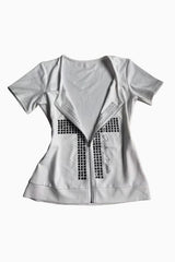 Y2K Rhinestone Rivet Metal Decor Fitted T-shirt