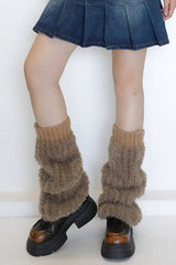 Solid Color Faux Fur Ribbed Cuff Leg Warmers