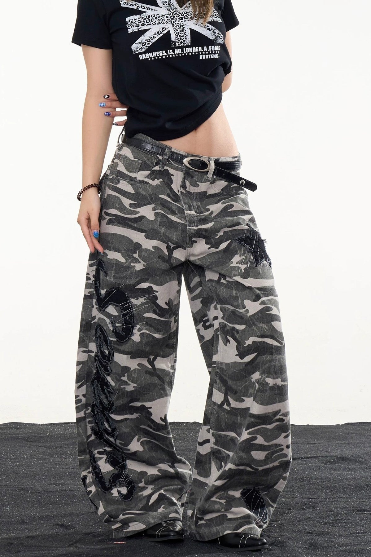 Camouflage Print Wide Leg Pants