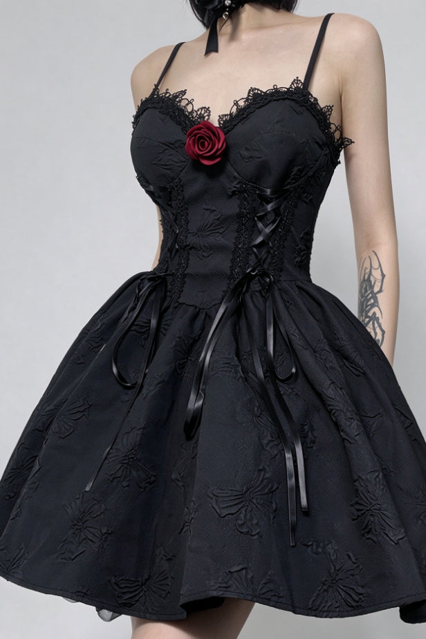 Rose Detail Lace Up Mini Dress