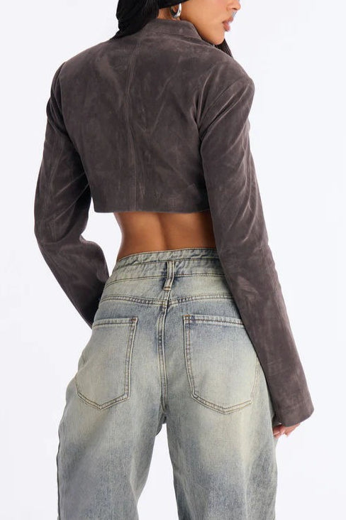 Suede Effect Cropped Zip Jackets