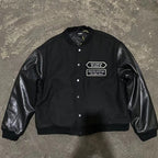 Dog Embroidered Leather Sleeve American Retro Baseball Jacket