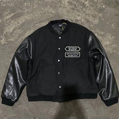 Dog Embroidered Leather Sleeve American Retro Baseball Jacket